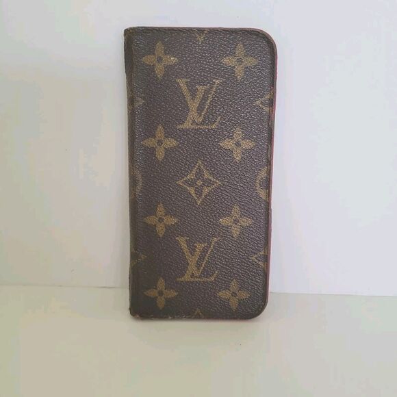 Authentic Louis Vuitton LV Monogram Folio iPhone X Case Brown Pink Phone Case - Picture 1 of 12